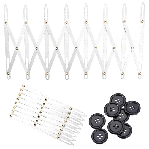 Weewooday 9 Pieces Expanding Aluminum Sewing Gauge Quilting Button Sewing Tool 24 Inch Equal Space Divider Expandable Tools with Black Buttons for Crafting Pleating Button Space