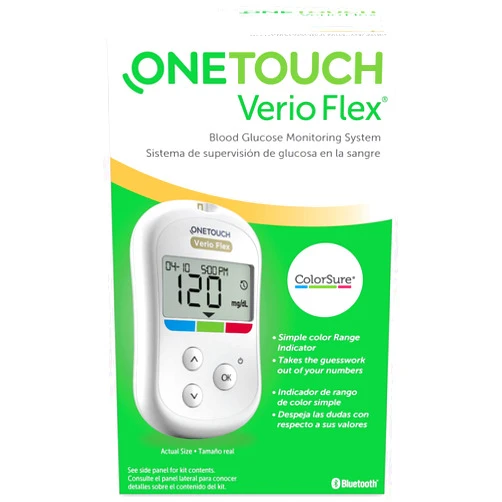 OneTouch Verio Flex Blood Glucose Meter For Sugar Test Kit | Includes Blood Glucose Monitor, Lancing Device, 10 Sterile Lancets, and Carrying Case