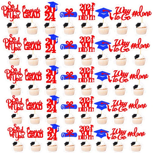 MZ.ogm 24Pcs 2022 Cupcake Toppers Graduation Toppers for Cupcakes Graduation Cap Cupcake Toppers Class of 2022 Cupcake Toppers Grad Cupcake Toppers 2022 for Graduation Party Decorations (Red)