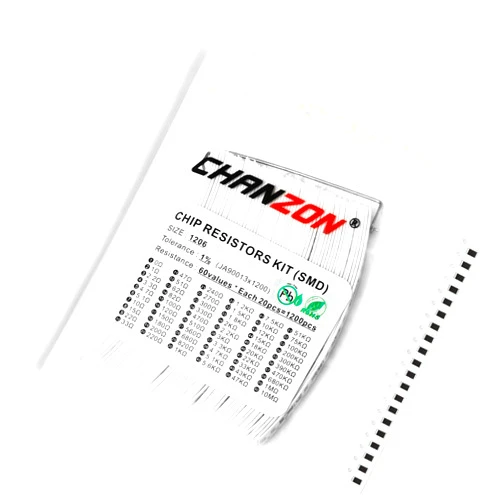 Chanzon 1200pcs 1206 SMD Resistor Kit 0-10M Ω ohm 60 Values 1/4W 0.25W ±1% Tolerance Thick Film 0-10MR SMT Chip Resistors Rohs Certificated
