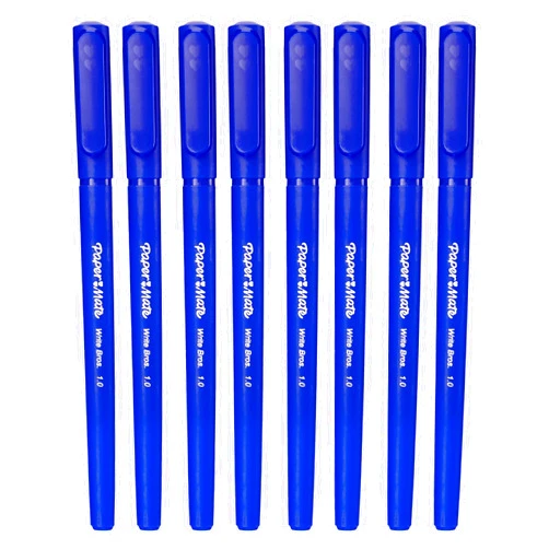 Paper Mate Write Bros Ballpoint Stick Pen, Blue Ink with Blue Barrel, 1mm Medium Point- 8 Pack
