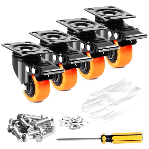 VEVOR 2-inch Swivel Plate Casters, Set of 4, With Security Dual Locking No Noise PVC Wheels, Heavy Duty 150 lbs Load Capacity Per Caster, Non-Marking for Cart Furniture Workbench