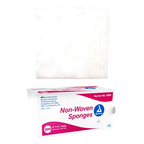 Dynarex Non-Woven Sponges, Non-Sterile, Gauze Sponges, for Cleansing, Prepping and Dressing, Highly-Absorbent and with Less Linting, 4