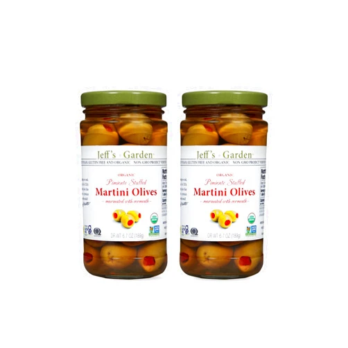 Jeff's Garden Organic Pimiento Stuffed Martini Olives | Vegan, Non-GMO, Gluten Free | 6.7 Ounce Drained Weight (Pack of 2)