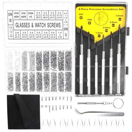 Yauende Magnetic Eyeglasses Repair Kit, Glasses Repair Kit with 1000PCS Eyeglass Screws and 6 Pcs Precision Screwdrivers Tweezer for Eyeglasses, Sunglasses, Watch Clock Spectacle Repair