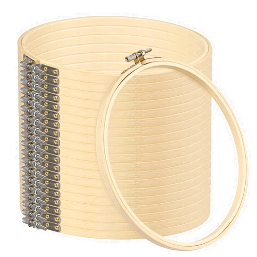 GNIEMCKIN 18 PCS Bamboo Embroidery Hoops Set, 8 Inch Adjustable Cross Stitch Rings in Bulk for Needlework, Sewing and Crafts, with Easy Loosen Tighten Mechanism, Ideal for Gifting and Decorating, by GNIEMCKIN.