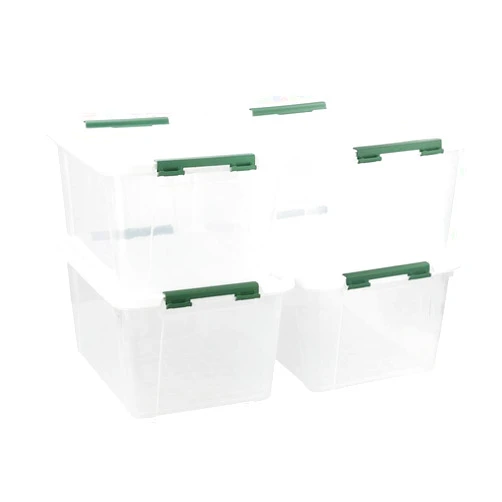 Gloreen 35 Quart Clear Storage Bins with Lid and Handle, Multipurpose Stackable Plastic Storage Latches Box/Containers,set of 4