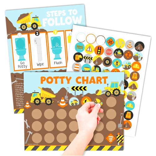 Hadley Designs Construction Potty Training Chart for Toddlers Boys - Potty Chart for Boys with Stickers, Kids Potty Training Chart for Toddlers Boys, Potty Sticker Chart for Toddlers Boy