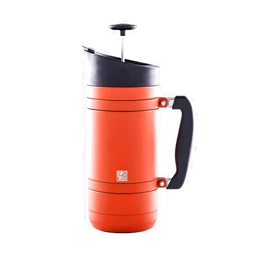 BruTrek BaseCamp Coffee Press - Double Wall Insulated Stainless Steel - Bru-Stop Technology, No Grounds in Coffee, No Spill Lid (Red Rock, 48 fl.oz)