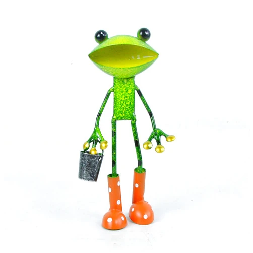 Fiesta Studios Ltd FABULOUS GREEN METAL GARDEN FROG WITH BUCKET SCULPTURE ORNAMENT FIGURE FROGS