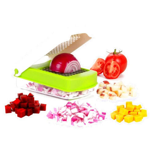 Starfrit Onion Chopper - One-Push Dicing - Stainless Steel Blades - 500ml Container - Green