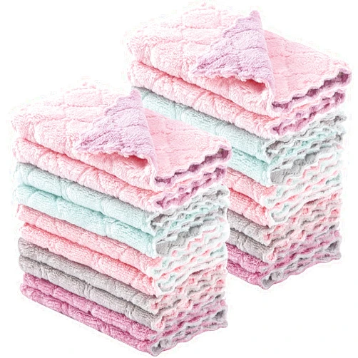GADIEDIE 20 Pack Kitchen Dish Cloths Dish Towels,Super Absorbent Coral Fleece Cloth,Premium Cleaning Cloth,Nonstick Oil Washable Fast Drying Dish Rags for Clean Table,Dish,Glass（5Colors 6