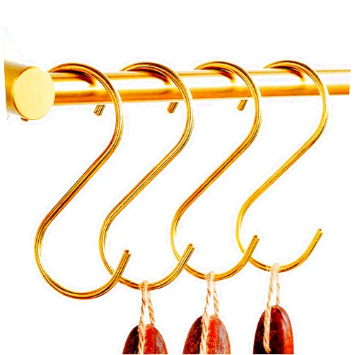 FuncDEme BAEYAR Brass S Hook, Gold Hook, S-Shaped Hook, Suitable for Bathroom, Closet, Kitchen, Flower Basket, Outdoor S-Shaped Hook, S-Shaped Brass Hook Recommended by WongWin. 4 Pieces