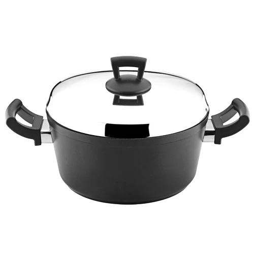 Hascevher Cast Aluminum Nonstick Stockpot with Stainless Steel Lid Cookware, 4 Quart, Black hg4