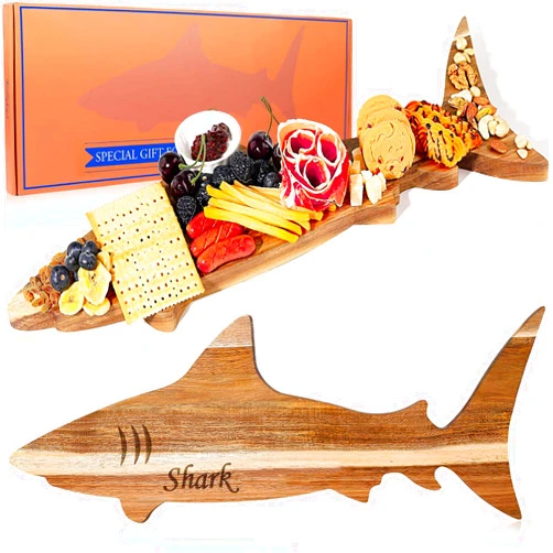 Faivykyd Funny Shark Charcuterie Board Housewarming Gift, Shark Week Party Wood Cheese Serving Aperitif Board, Decorative Shark Board for Kitchen, Birthday Gag Gift for Women Men