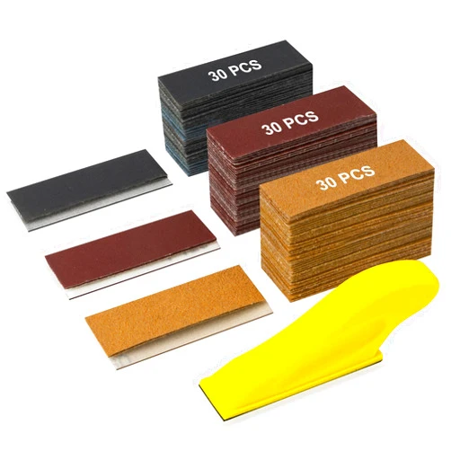 Lvanji 90PCS Premium Micro Detail Sander Kit, Updated 3-in-1 Mini Hand Sanding Block, 60-400 Grit Sandpaper for Wood Crafts, Tight Spaces, and DIY Polishing Projects