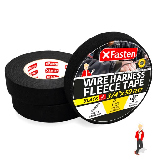 XFasten Wire Harness Tape 3/4 Inch x 50 ft (3-Pack 150ft Total) Residue-Free Cloth Electrical Felt Tape for Automotive Wiring Loom Wrap, High Temp and Abrasion Resistant, Noise Dampening Insulation