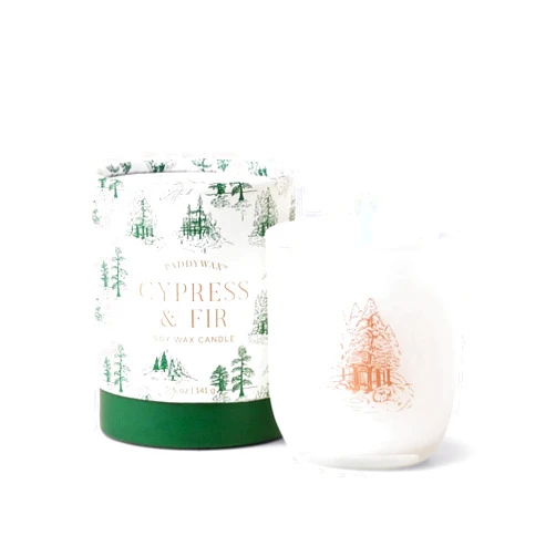 Paddywax Holiday Candles Cypress & Fir Collection Gift Boxed Artisan Scented Candle in Opaque Glass, 5-Ounce, White