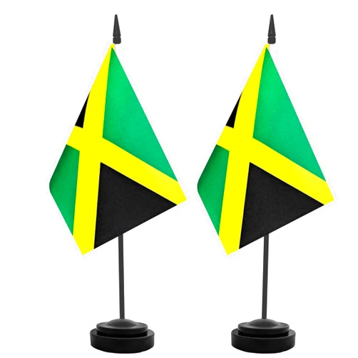 TrendPow 2 Pack Jamaica Desk Flag, Jamaican Table Office Flags, Small Miniature Desktop Flag With 12