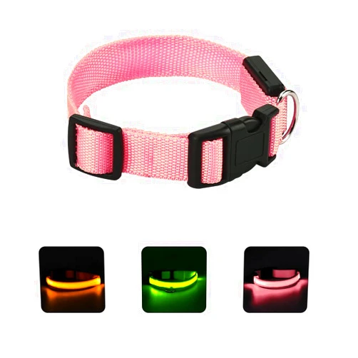 WZXXMY LED Dog Collar, Light Up Pet Collars, Glow in The Dark Dog Collars - USB Rechargeable, Adjustable,3 Flashing Mode ​for Walking The Dog at Night, Pink L