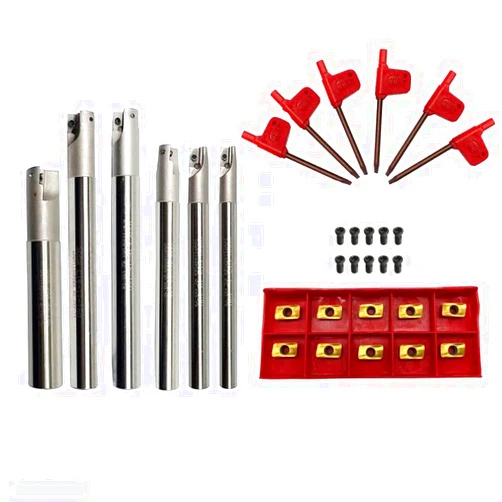 Zouzmin 8sets of milling cutting tools 10pcs Carbide Insert milling Inserts APMT1135PDER + 6pcs BAP300R milling Holders with 6pcs T8 wrenches + 10pcs m2.5x6 Screws