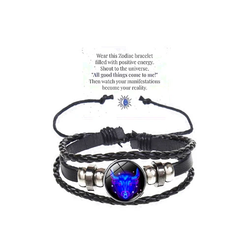 Atiptu Zodiac Signs Spirit Bracelet Multilayer Adjustable 12 Constellation Zodiac Leather Bracelets for Women Men Handmade Woven Glow in the Dark Zodiac Jewelry for Constellation Lover