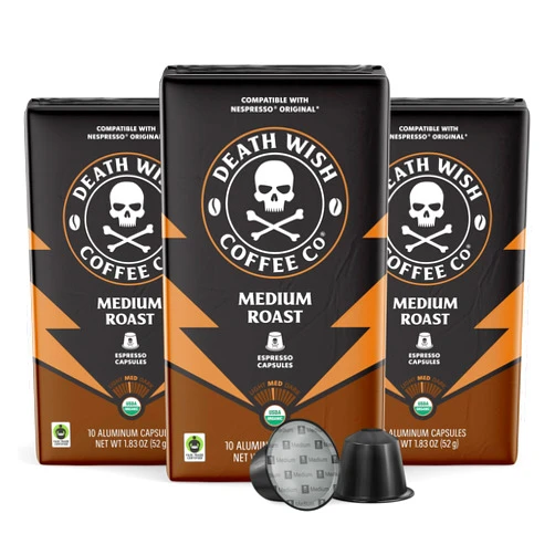 Death Wish Coffee, Medium Roast Espresso Capsules Compatible with Nespresso Original Machines