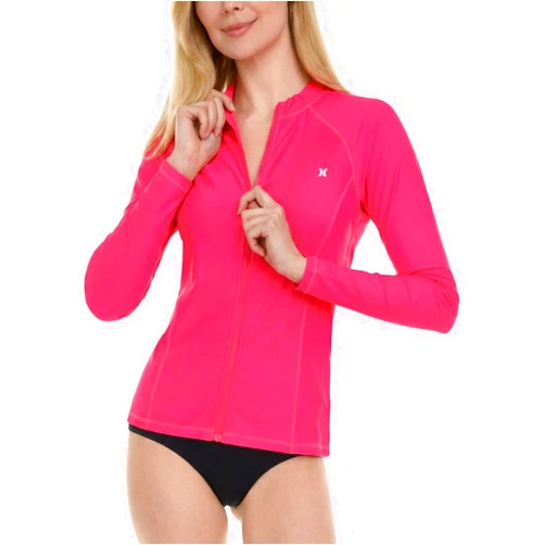 Hurley Rash Guard for Women Full Zip, Zip Up Long Sleeve Swim Shirts for Women, Surfing Top UPF 50+ SPF Sun & UV Protection