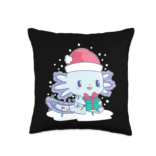 Axolotl Christmas Light Shirt for Boys Girls Gifts Axolotl Christmas Tree Light Funny Family Pajamas Xmas Throw Pillow