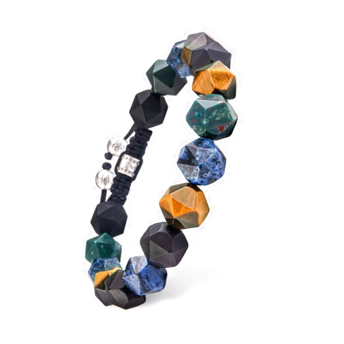 AWNL Men's Multicolored Beaded Bracelet for Men Natural Stones Tiger Eye Onyx Amethyst Silver Obsidian (10mm) Braided Spiritual Bracelet with Sterling Silver Closure Gift for Men, 6.1''-7.5''