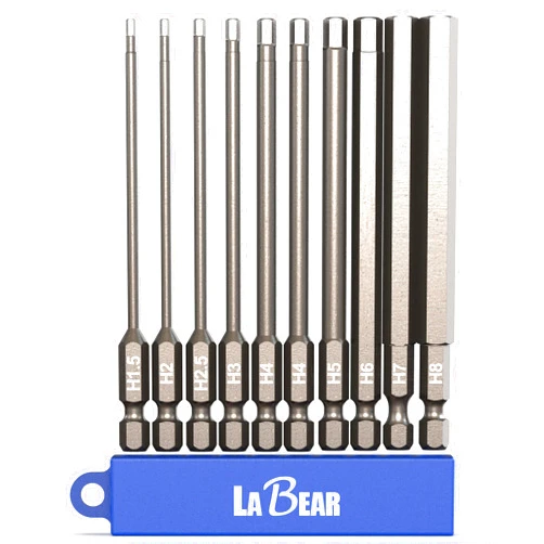 LABEAR 10pc METRIC 4 inch long Tamper Hex, Security Bits, 1/4