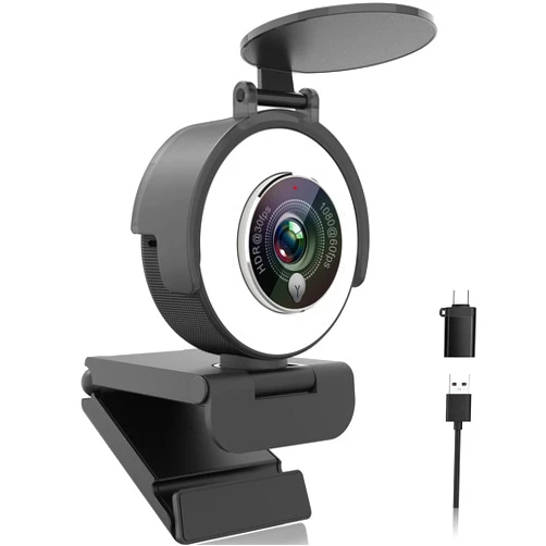 Angetube 1080p Webcam with Ring Light for Streaming: USB 60FPS Web Camera with Microphone-HDR-Enabled-HD Auto Light Correction Web Cam with Adjustable FOV, for Teams, Zoom, PC/Laptop/Mac/Desktop