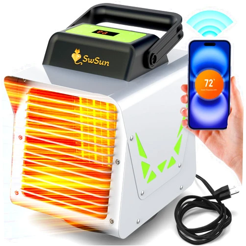 SwSun 1500W Greenhouse Heater, Portable Outdoor Heater with APP Control & Smart Control Panel,2S Fast Heating Heater for Greenhouse Patio, Garage, Grow Tent, Flower Room, Outdoor Heater