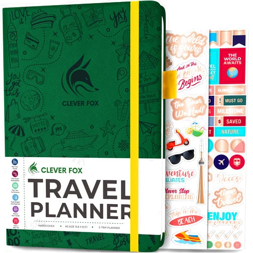 Clever Fox Travel Journal – Vacation & Road Trip Itinerary Planner Organizer & Traveling Memory Diary – A5 Traveler Adventure Notebook (Forest Green)