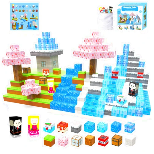 Dollox Magnetic Building Blocks Toys, 110pcs Magnetic Tiles Stacking Build Snow Mountain Glacier Castle Adventure Cubes Montessori Learning Toy Miniature Construction Block Gifts for Kids 3 4 5