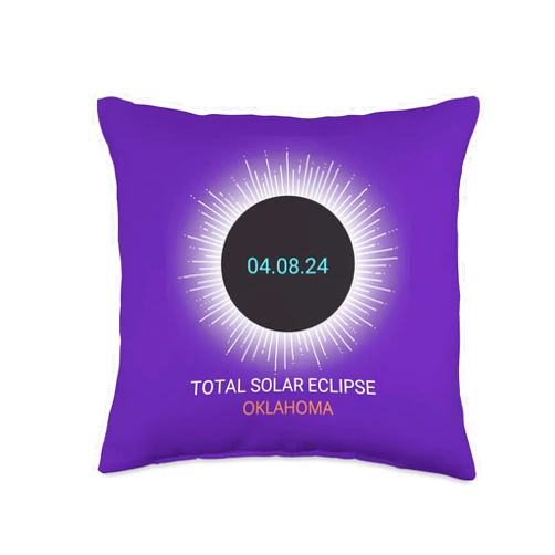 Oklahoma Total Eclipse Gear 04/08/24 Total Solar Eclipse 04/08/24 Oklahoma Souvenir Throw Pillow, 16x16, Multicolor