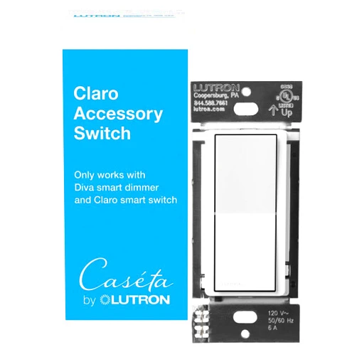 Lutron Caseta Smart Lighting Claro Smart Accessory Switch for use with Diva Smart Dimmer/Claro Smart Switch, Works w/ Alexa, Apple Homekit, Google Home (Hub Required), DVRF-AS-WH, White