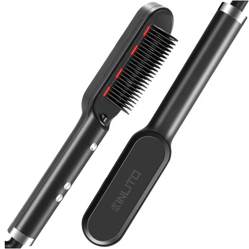 KINLITO Hair Straightener Brush, KINLITO Hair Straightening Comb for Women Hair Brush Straightener with Fast Heating Anti-Scald with 5 Temps Heated Brush Straightener