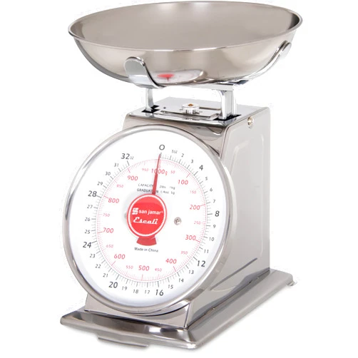 San Jamar Escali Promzr Mechanical Dial Scale with Bowl for Kitchens and Restaurants, Metal, 2 Pounds, Silver