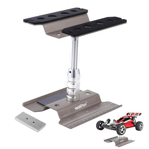 Hobbypark RC Car Stand Work Station with Weight Repair Workstation Aluminum Alloy 360 Degree Rotation Lift Or Lower for 1/12 1/10 1/8 Scale (Titanium)