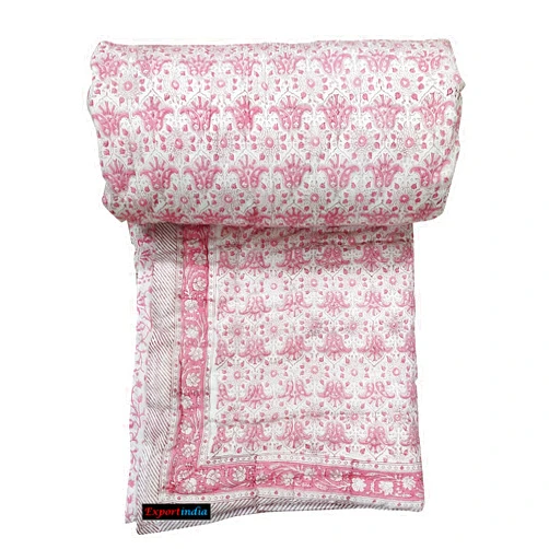 Exportindia Indian Quilt Sofa Lightwight Quilt Cotton Filling Block Print Razai (rajai) Quilt Home Decor (King/Queen Size 90x108 Inch)