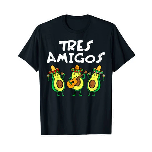 Cinco De Mayo Shirts Women Men Kids Mexican Gifts Tres Amigos Avocados Guac Cinco De Mayo Fiesta Mexican Vegan T-Shirt