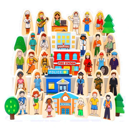 Atoylink 36Pcs Wooden Community Helpers Pretend Play Toys for Kids 3 4 5 6 Year Old, Little People Figures Wooden Blocks Occupations Dress up Toddlers Preschool Learning Toys Boys Girls Birthday Gifts