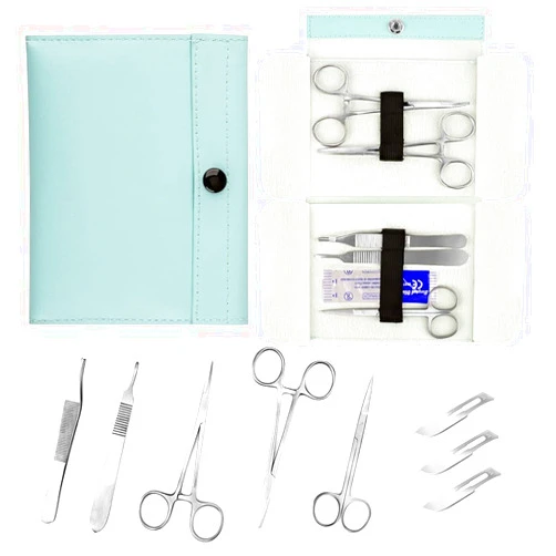 Ultrassist Suture Tool Kit Includes: Scissors, Adson Forceps, Needle Driver, Mosquito Forceps, Scalpel Handle; Complete Suture Instrument Kit for Educational Training - Green