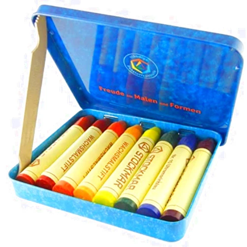 Stockmar Beeswax Stick Crayons in Storage Tin, Set of 8 Colors, Waldorf Assortment
