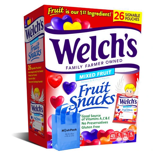 NOSH PACK Welch's Valentines Fruit Snacks, Bulk Valentine Day Candy Gummy Heart Treat Gummies Snack, Valentine's Treats for Kids Adults, with Nosh Pack Bag, 26 Pack