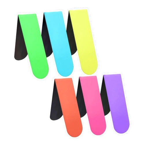 BlingKingdom 6pcs Magnetic Bookmark Cute Solid Colorful Page Marker Clip 6 Colors Book Marker Clip for Book Lovers, Teachers, Students, Printing on 2 Side