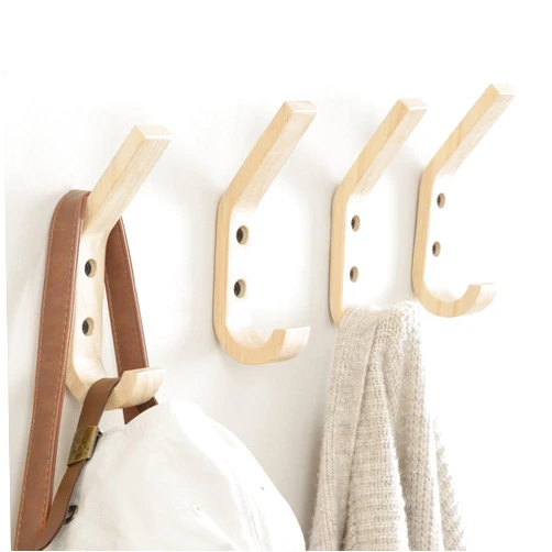 UBTKEY 4 Pack Wooden Coat Hooks Wall Hooks for Hanging, Natural Oak Wood Coat Hooks Wall Mounted Heavy Duty Entryway Hooks for Hanging Coats