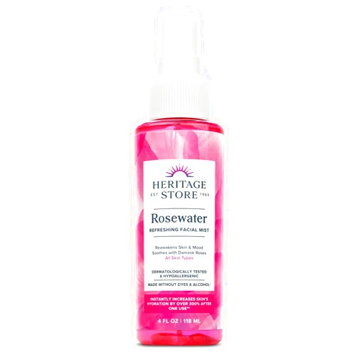 HERITAGE STORE Rosewater - Refreshing Face Mist with Damask Rose, All Skin Types - Hydrating Rose Water Spray for Glowing Skin Care - No Dyes or Alcohol, Hypoallergenic, Vegan, 60-Day Guarantee, 4oz