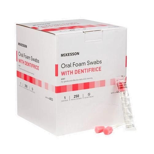 McKesson Oral Foam Swabs with Dentifrice, Gentle and Daily Oral Cleaning, Mint, 250 Count, 4 Packs, 1000 Total